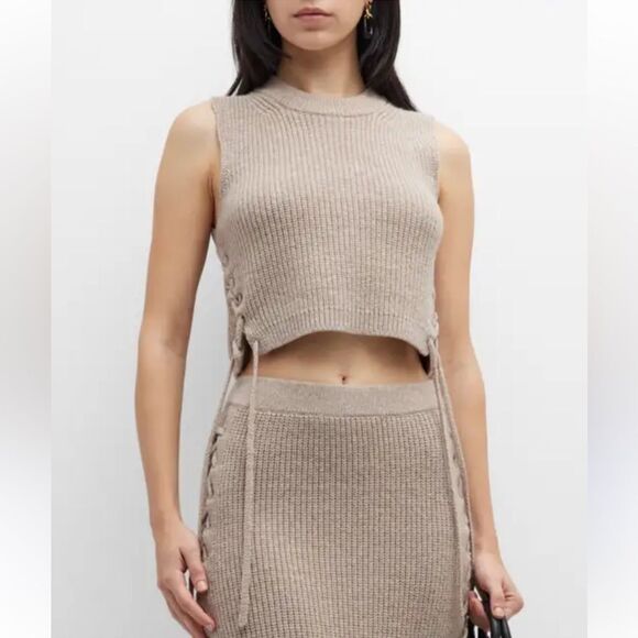 Altuzarra Amani Cropped Lace Up Merino Wool Blend Tank Mushroom Size XL - Picture 1 of 8